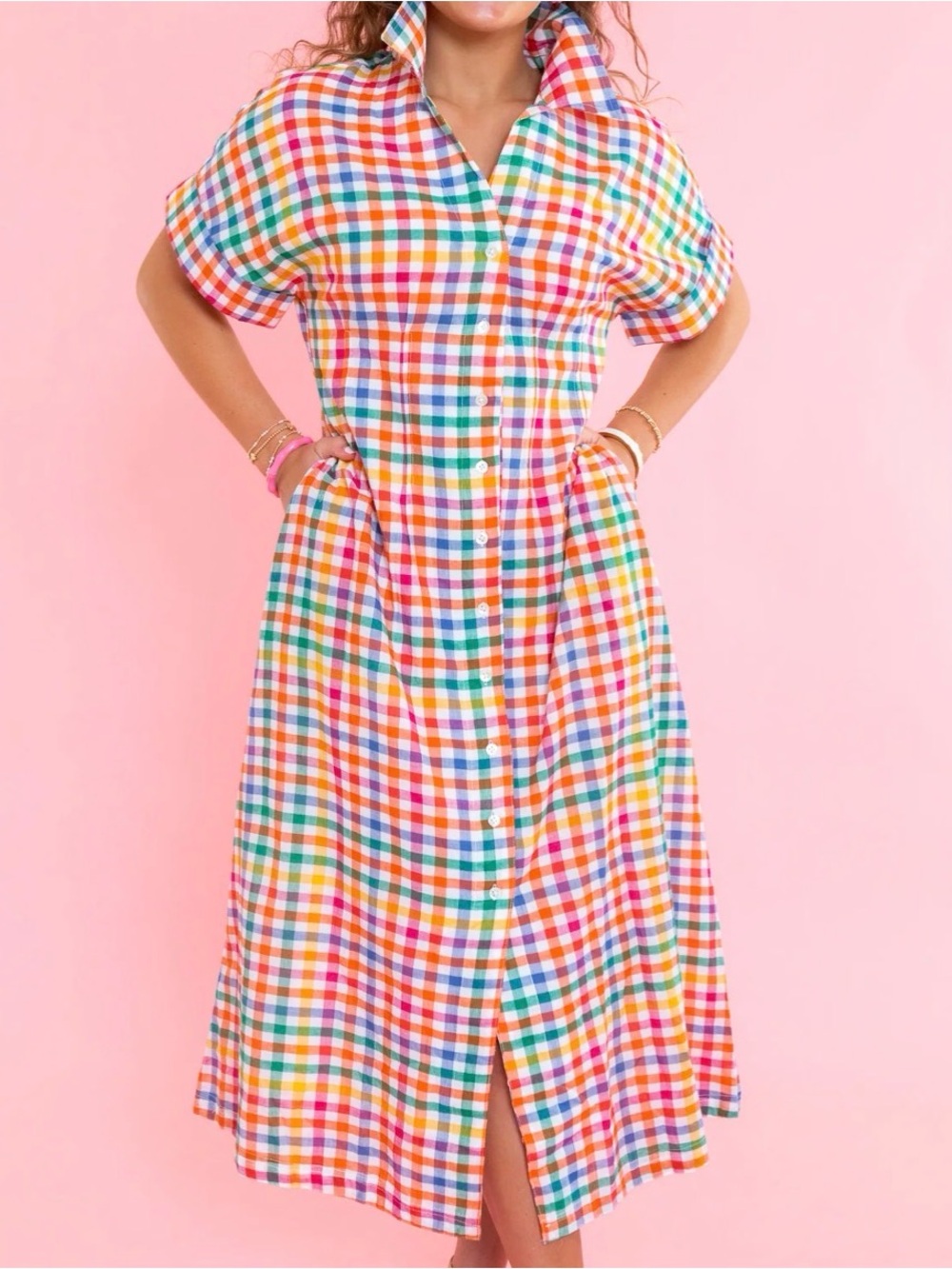 DARLING!  NWT Multi Plaid Cotton Button Down Midi Shirt Dresses Tuckernuck S M